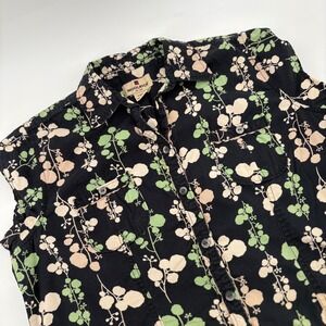 WOOLRICH Womens Floral Sleeveless Button Up Shirt Top Black Green Pink Size M